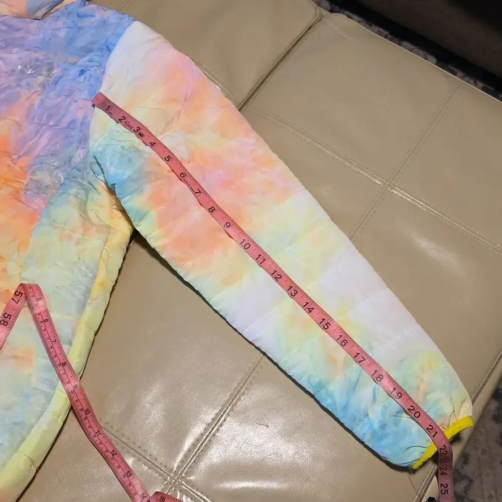 Alexa Rae Tie Dye Pastels Colorful Hooded Puffer Jacket Kids Size Large 16 NWT